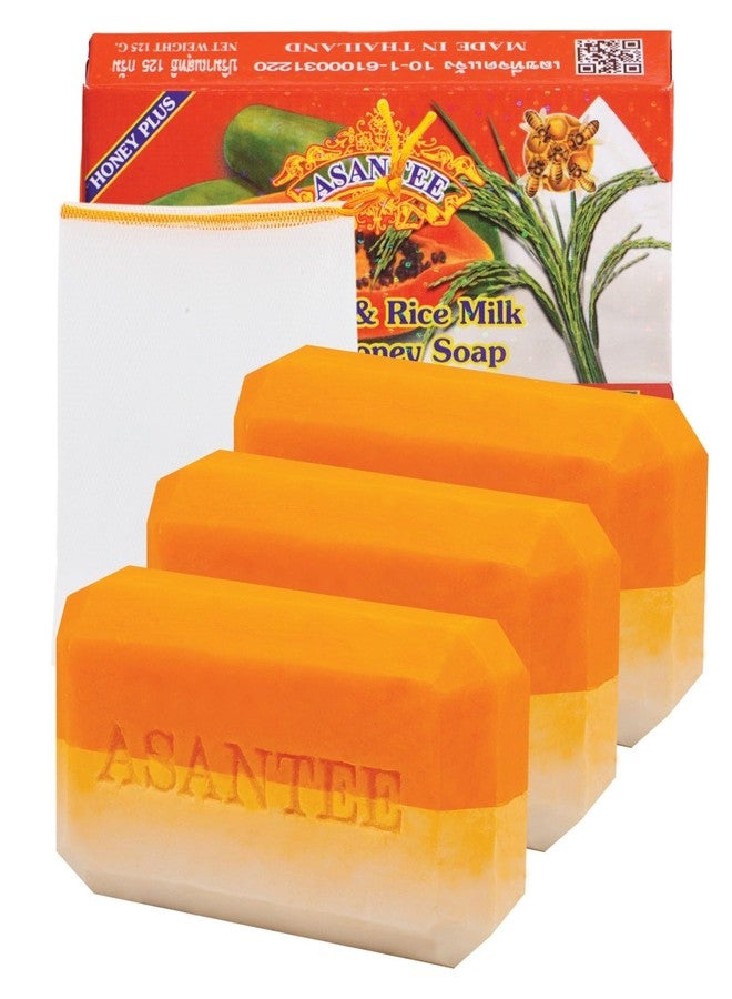 ASANTEE Papaya & Rice Milk with Honey Cleansing Soap 125 Grams (Pack of 3) - Image 1